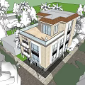 Modern Detached Villa Exterior Design With Balconies Surrounded By Trees And Driveway