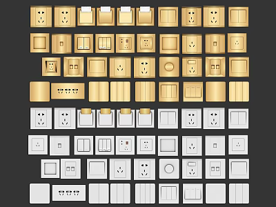 Different Style Gold And White Switch Panels With Modern Design For Home 3d model