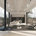 Modern Hotel Guest Room Interior With Open Layout Glass Walls Ceiling Lighting And Green Plants