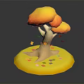 3D Model Tree With Yellow And Orange Canopy And Falling Leaves On Round Base 3d model