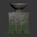 Ancient Stone Pedestal With Bowl Covered In Green Moss Decorative Element