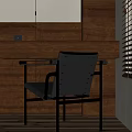 Modern Single Chair With Metal Frame Gray Cushion In Wooden Room With Sunlight Through Blinds