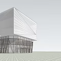 Modern Geometric Architectural Structure With Metal Support Columns And Sunset Sky