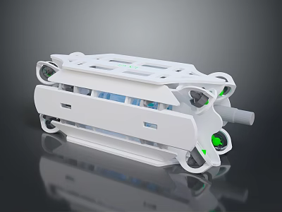 White Modern Water Transport Vehicle With Multiple Thrusters And Green Lights 3d model