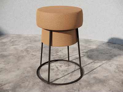 Modern Round Top Stool With Brown Padded Seat And Black Metal Frame 3d model