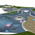 Public Recreational Area Landscape Design With Green Lawns Circular Plazas Pathways And Structures
