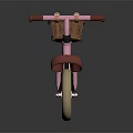 Kids' Pink Bicycle with Red Handlebar Seat and Brown Basket Beige Wheels