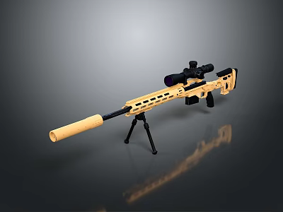 Sniper Rifle With Scope And Bipod On Gray Gradient Background 3d model