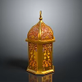 Golden Traditional Lantern With Intricate Carved Patterns And Dome Top Design