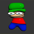 Cute Cartoon Doll With Green Hat Big Eyes Red Shirt And Blue Pants