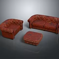 Red Leather Sofa Set With Two Seater Sofa Single Armchair And Ottoman 3d model