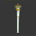 Decorative Weapon Torch With Golden Top Green Gemstone White Long Pole And Yellow Bottom Ring