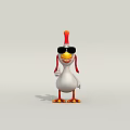 3D Cartoon Rooster Character With Red Comb Wearing Black Sunglasses For Game And Movie