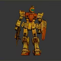 Yellow And Red Mech Robot Warrior Action Figure Holding Gun And Shield