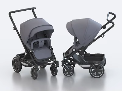 Modern Gray Baby Strollers With Functional Designs 3d model