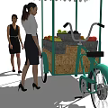 Outdoor Mobile Fruit Cart With White Awning Fresh Fruits On Green Grass