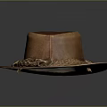 Brown Leather Hat With Braided Leather Band And Metal Buckle