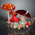 Enchanting Mushroom Shaped Building With Red White Spotted Caps Green Windows And Lanterns