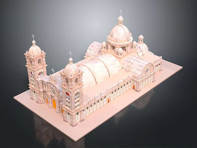 Detailed Classical Architectural Model Featuring Dome And Towers On White Base With Intricate Decorations 3d model