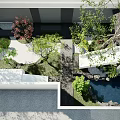 Courtyard Garden With Cherry Blossom Tree White Gravel Path Rocks And Lush Greenery