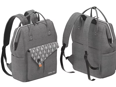 Gray Stylish Backpack With Double Shoulder Straps Top Handle And Patterned Front Pocket 3d model
