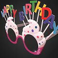 Festive Birthday Party Glasses With Colorful Happy Birthday Letters Cream Design And Pink Sparkly Frames