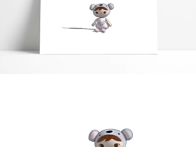 Cute White Plush Bear Doll With Brown Ears And Smiling Face Design 3d model