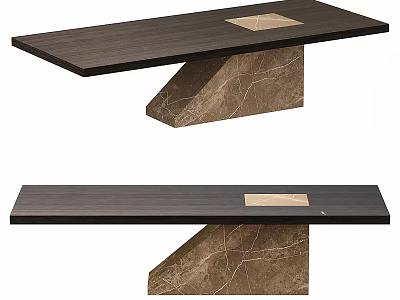 Modern Coffee Table With Dark Wood Top And Square Inlay On Marble Base 3d model
