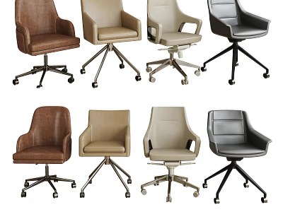 Modern Office Chairs In Various Colors With Leather Upholstery And Wheeled Base 3d model