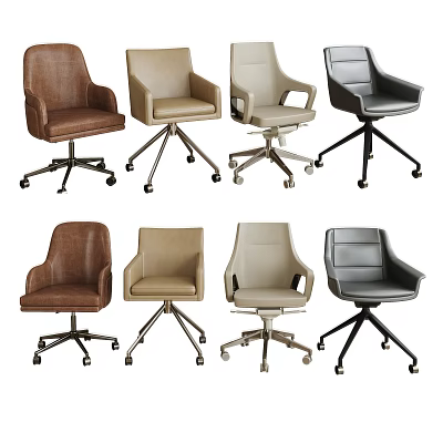 Modern Office Chairs In Various Colors With Leather Upholstery And Wheeled Base 3d model
