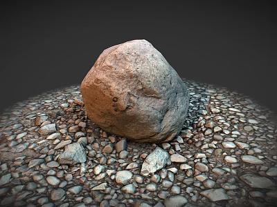 Natural Stone Materials Display With Large Boulder Surrounded By Small Pebbles 3d model