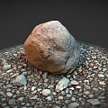 Natural Stone Materials Display With Large Boulder Surrounded By Small Pebbles 3d model