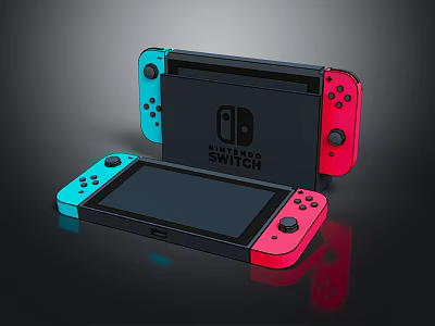 Nintendo Switch Electronic Gaming Console With Red And Blue Controllers And Portable Design 3d model