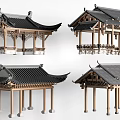 Traditional Chinese Garden Pavilion with Intricate Wooden Structure and Black Tile Roof