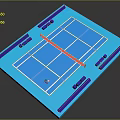 Tennis Court Layout Design With White Lines Net And Purple Seating Areas
