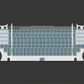 Cartoon Scenery Modern Building Model With Blue Glass Windows And White Structure