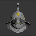 Medieval Helmet With Silver Metal Spiked Crest Chainmail Visor And Golden Accents