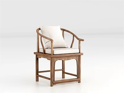 Sturdy Wooden Armchair With Light Colored Cushion And Curved Armrests 3d model