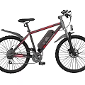 Electric Mountain Bicycle with Black Frame Red Accents and Thick Tires