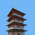 Traditional Chinese Multi tiered Tower With White Railings Against Blue Sky