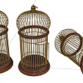Wicker Birdcage Decorative Ornament Set With Wooden Base Two Standing One Overturned
