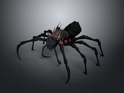 Fictional Spider Creature With Spiked Back Dark Exoskeleton Pink Accents And Long Legs 3d model