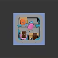 Cartoon Blue Refrigerator Interior Scene With Colorful Blocks Carrot Ice Cream Striped Cup And Cookie