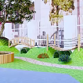 Outdoor Kids Playground With Trees Slide Climbing Structures And Green Pathways