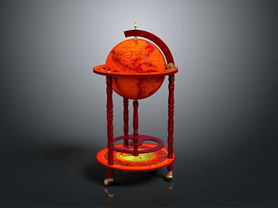 Red Globe Decorative Household Living Item With Rolling Stand And Two Tier Shelf 3d model