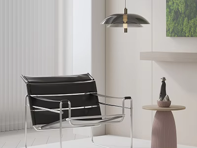 Modern Black Lounge Chair With Metal Frame And Pink Side Table In Living Room 3d model