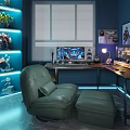 Comfortable Green Leather Lazy Sofa With Matching Footstool For Cool Modern Home Gaming Room