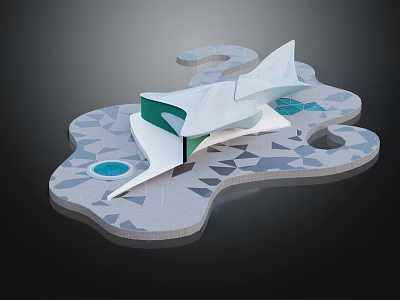 Futuristic Modern Architectural Model Featuring Geometric Shapes White Green Structure And Blue Pools 3d model