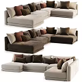 Stylish Sectional Sofa With Multiple Cushions In Neutral And Brown Tones 3d model