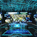 5G Smart City Digital Exhibition With Multiple Screens Showing Urban Landscape And Tech